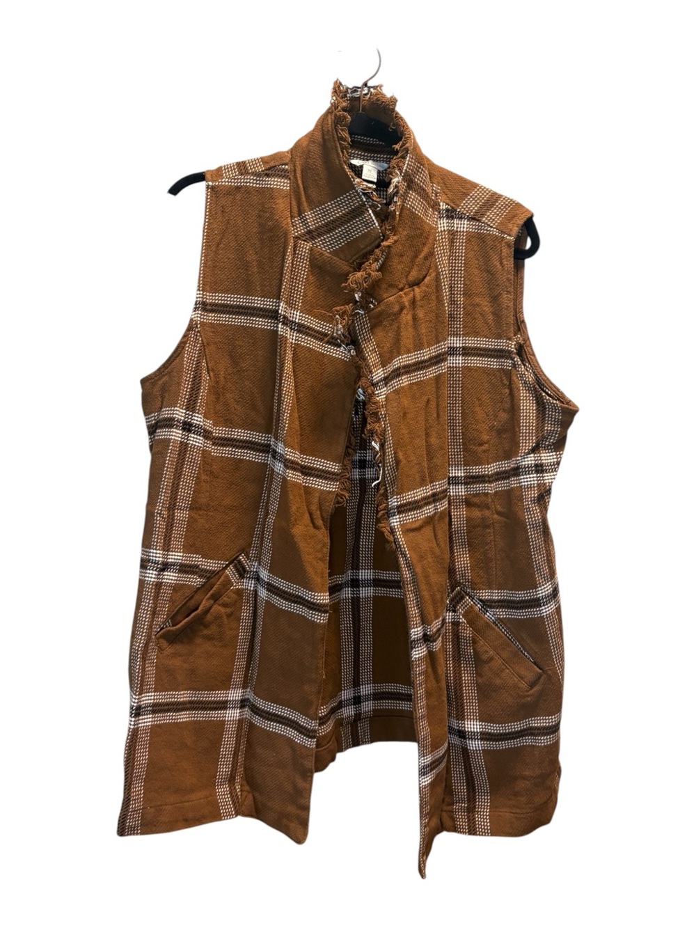 Cato Brown Plaid Sleeveless Vest with High Collar